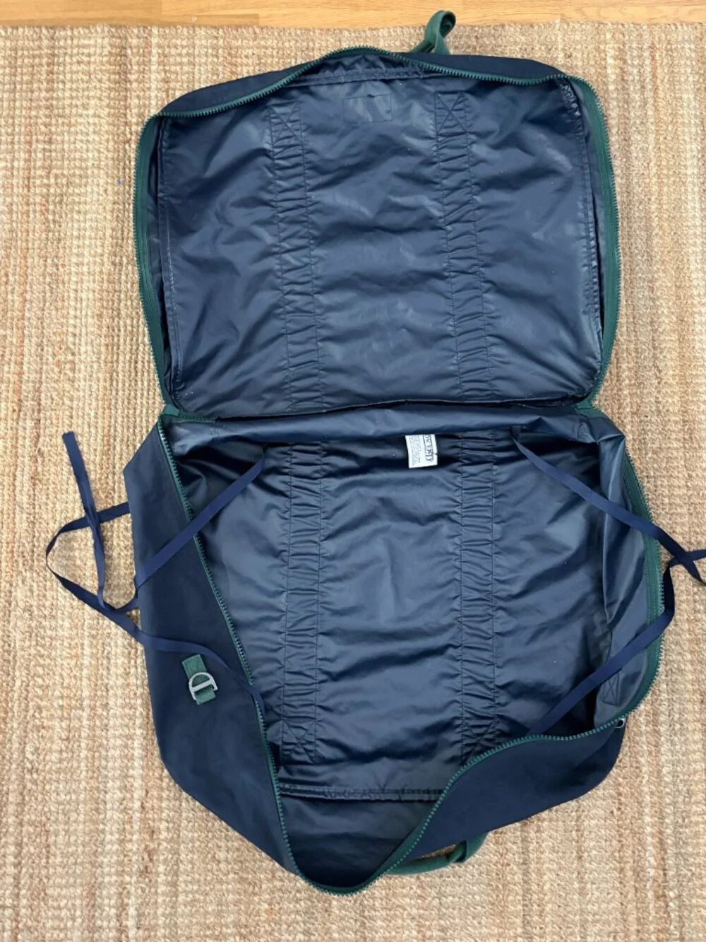 Vintage Lands’ End Canvas Navy Blue Travel Tote with Green Handles
